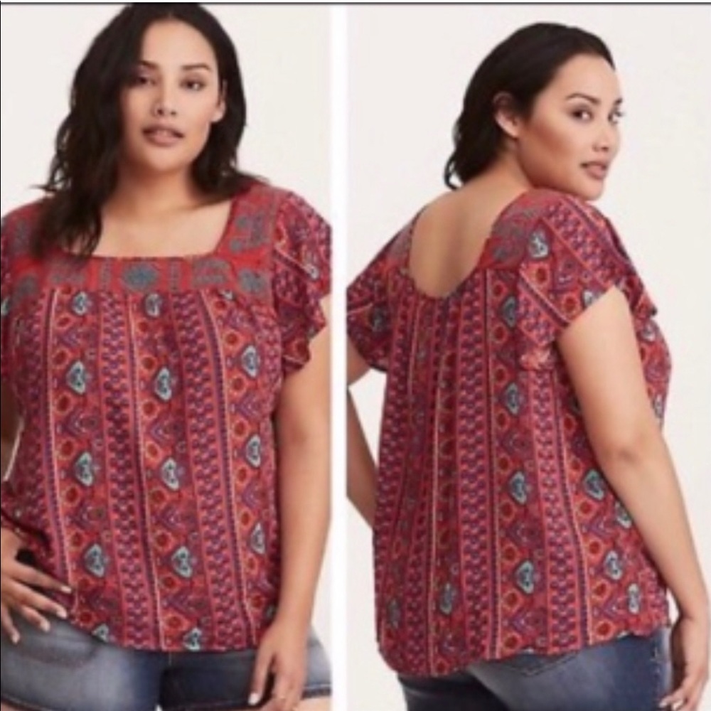 Torrid Red Aztec Print short sleeve top